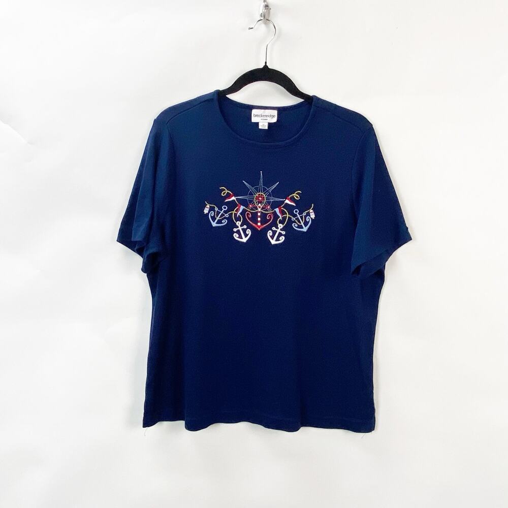 2/$30 Breckenridge 1X Plus Women Blue Short Sleeve Round Neck Graphic Tee